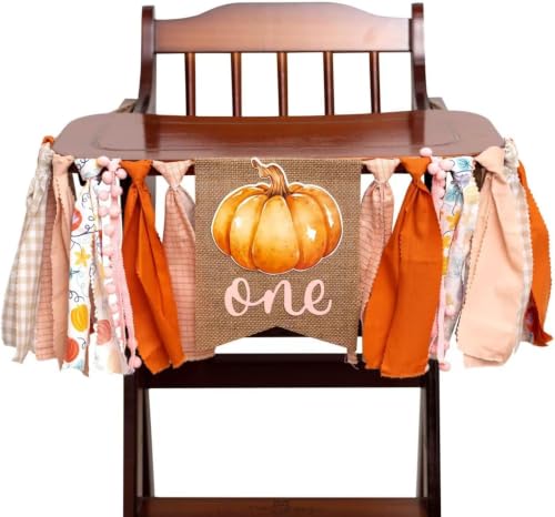 Orange Pumpkin 1st Birthday High Chair Banner - Autumn Fall Halloween Decor