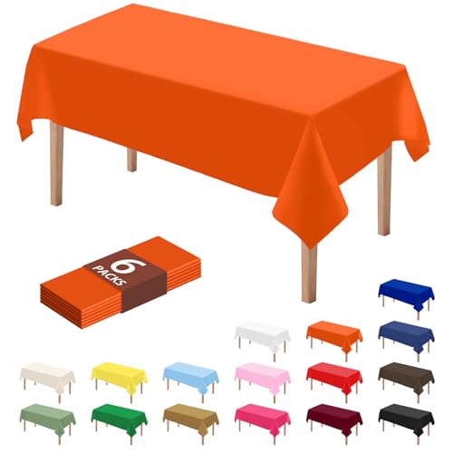 Disposable Orange Plastic Tablecloth 54x108 Inch - Pack of 6
