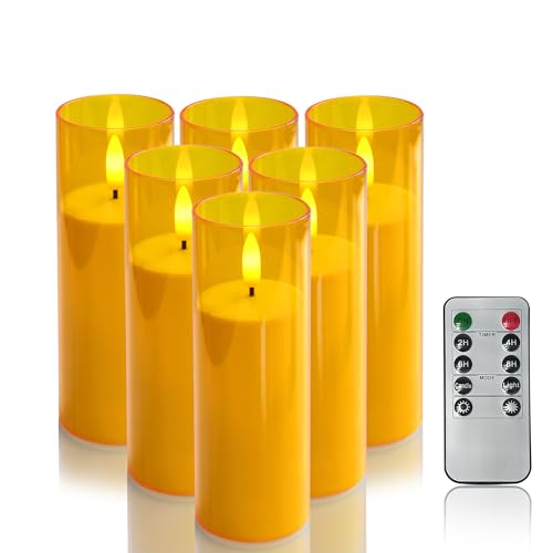 6 Pack Flameless Candles with Remote & Timer - Gold Yellow 2x6 Inches