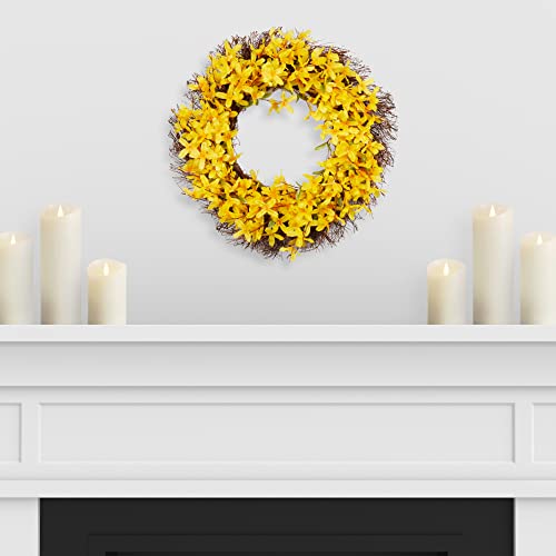 Artificial Forsythia Wreath 18 Inch - Indoor Door Decor, Gift, Home & Office
