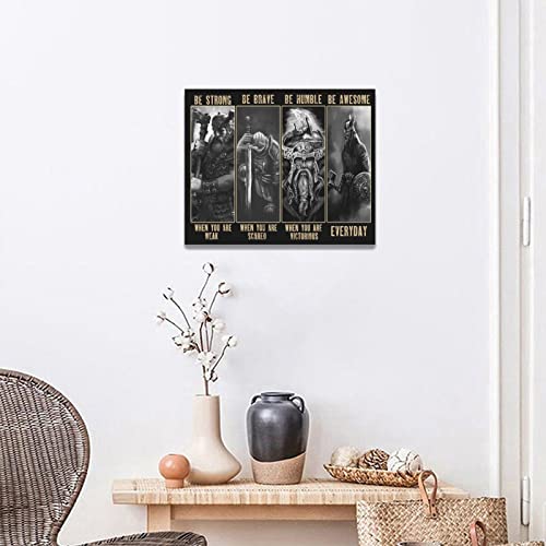 Viking Warrior Wall Art Canvas Print - Motivational Home Decor for Bedroom & Living Room 20x16