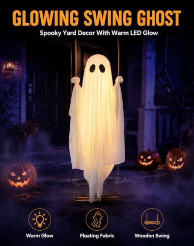 5 Ft Swinging Ghost Outdoor Decor - Halloween Swaying Ghost on a Swing