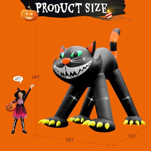 14FT Giant Halloween Inflatable Black Cat with LED Lights - Outdoor Yard Decoration, Indoor Party Supplies - Variation of THIS listing