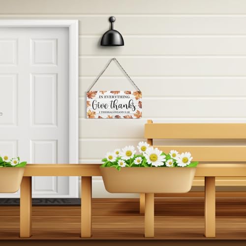 Thanksgiving Wall Art Plaque - In Everything Give Thanks Wooden Decor 12 x 6 Inch