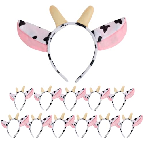 12 Pcs Cow Ears Headband Set - Cute Animal Hair Accessories for Kids & Cosplay