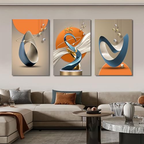 Yellow Gold 3-Piece Modern Abstract Canvas Wall Art Set - 12x16in