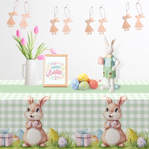 Easter Decorations Tablecloth 2 Pack - Green and Yellow Plastic Cover for Indoor Outdoor Celebrations