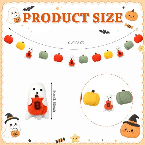 Halloween Felt Garland Set - Boo Ghost Pumpkin Banner, Orange, 16.4 ft