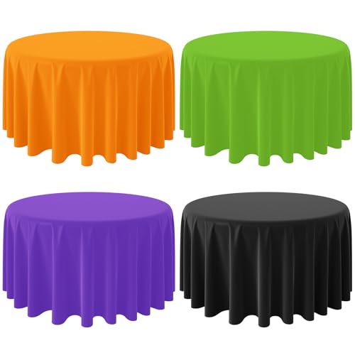 Halloween Plastic Round Tablecloth Set - 4 Pieces 84 Inch Orange Black Purple Green