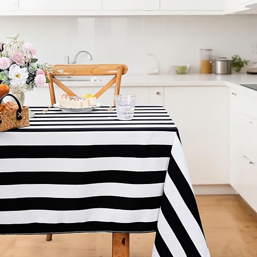 Black & White Striped Rectangle Tablecloth 57x84 Inch 2 Pack - Modern Home Decor