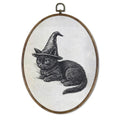 Halloween Witchy Black Cat Wall Art Decor - Oval Canvas Print, 8.5x11.5 Inches