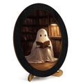 Vintage Ghost Library Halloween Oval Wall Art Frame - Bookish Ghost Variation