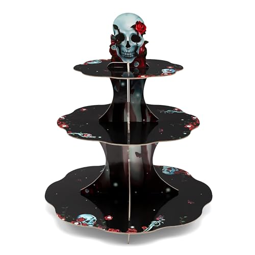 Halloween Skeleton Cupcake Stand Black and Red Gothic Party Decor
