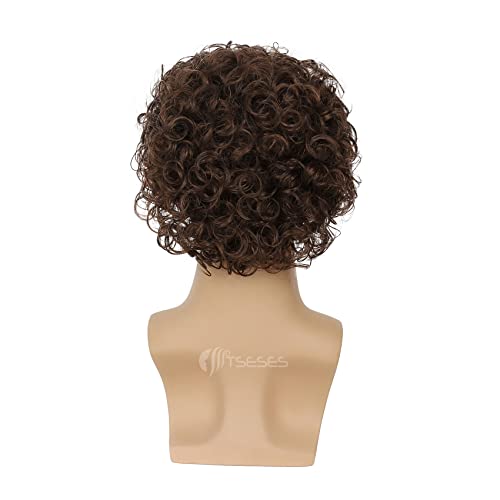 Brown Curly Short Afro Wig for Men - Cosplay Halloween Costume Daily Hair