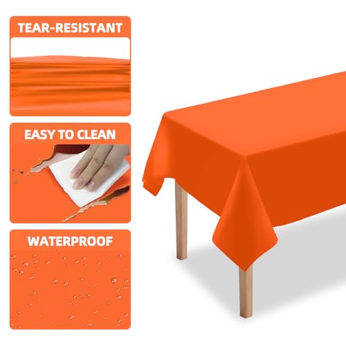 Disposable Orange Plastic Tablecloth 54x108 Inch - Pack of 6