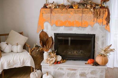 Fall Fireplace Mantel Scarf Orange Lace Decor for Thanksgiving and Halloween