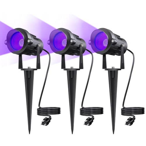 18W Outdoor Black Light Spotlight IP65 Waterproof for Glow Parties & Decorations - 3 Pack