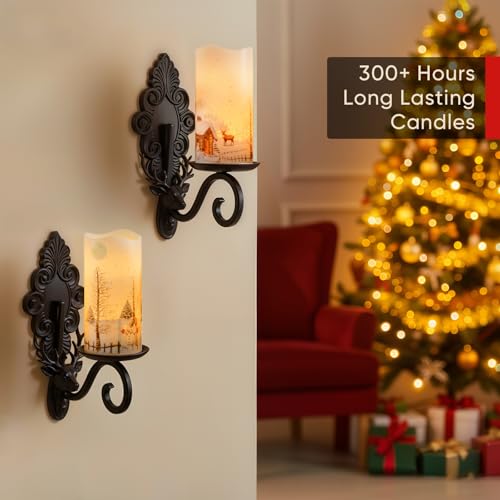 Homemory Christmas Flameless Candles with Remote - House, Santa Claus, Elk