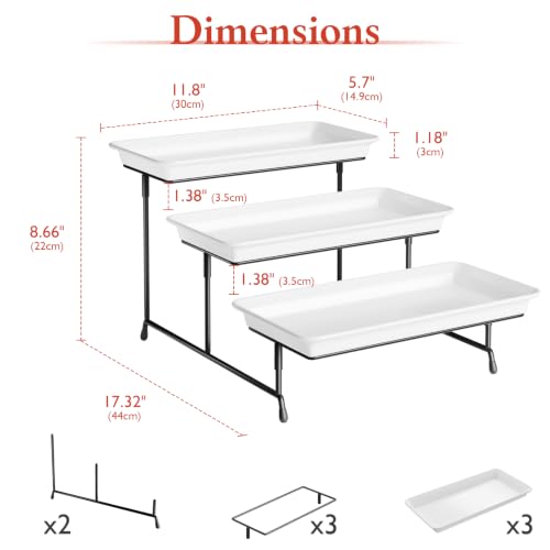 Black 3-Tier Melamine Serving Tray Set - 11.8 x 5.7 Inches, Space-Saving Stand