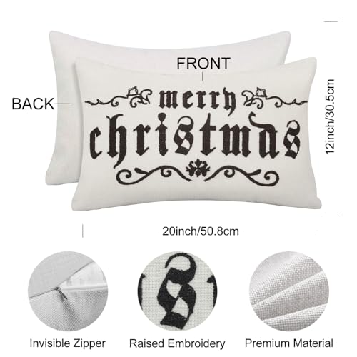 Goth Christmas Pillow Cover 12x20 Inch Spooky Holiday Decor Embroidery