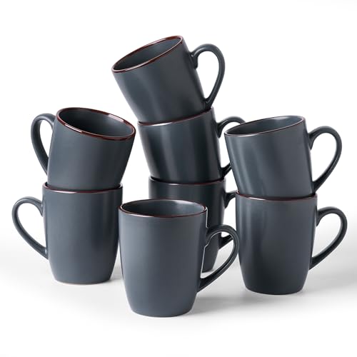 Charcoal Famiware 8-Piece Coffee Mug Set - 13 oz Ceramic Stoneware Cups