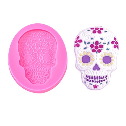 Pink Skull Fondant Mold for Cake Decorating Silicone Halloween Cupcake Topper