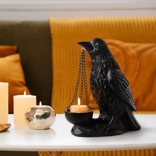 Gothic Crow Candle Holder Tealight Hanger Raven Decor Black Hanging Candleholder
