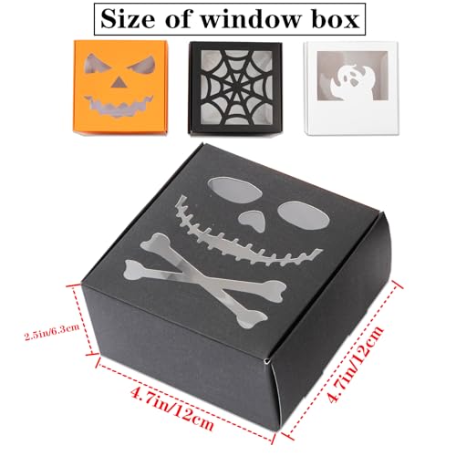 Halloween Treat Boxes Set - 24 Pack Pumpkin Ghost Skull Spider Window Bakery Boxes for Party Favors