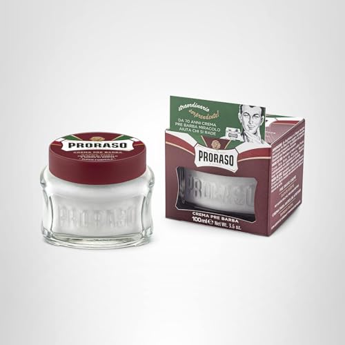 Proraso Pre Shave Conditioning Cream - Sandalwood Oil & Shea Butter - Moisturizing & Nourishing for Coarse or Hard Beards - Premium Italian Pre Shave Cream - 3.6oz