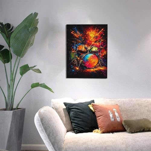 Drum Set Wall Art Canvas Print - 16x12 Inches Music Wall Decor - Variation: Drum Set / 16L x 12W