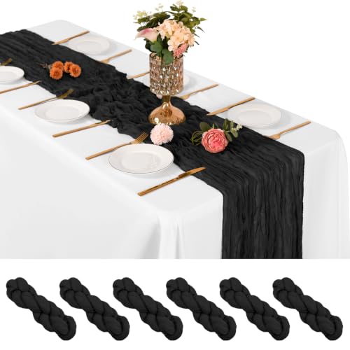 Black Cheesecloth Table Runner 17x108 Inches - 6 Pack Boho Wedding Party Decor