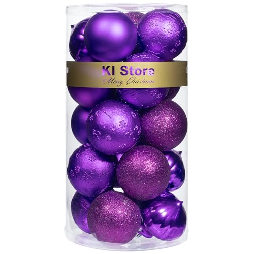 Purple Christmas Tree Ornaments 20pcs 3.15-Inch Holiday Decoration Balls with Hooks