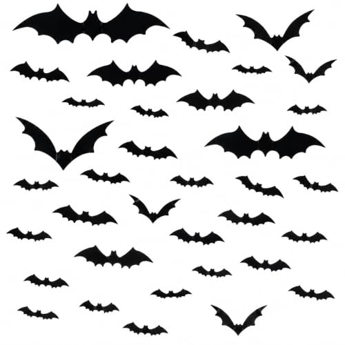 Halloween 3D Bat Decorations Set - 144 Black Indoor Wall & Window Stickers