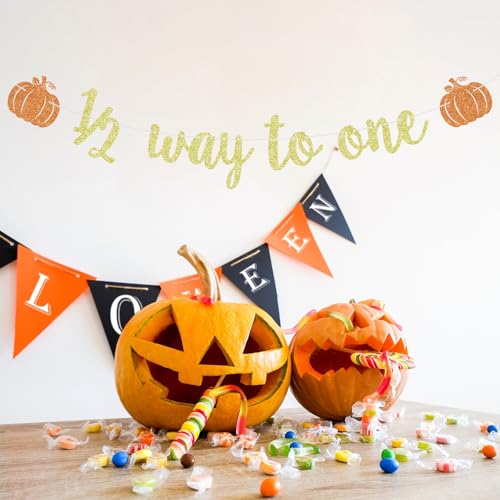Half Birthday Banner - 1/2 Way to One Pumpkin-Themed Party Decor