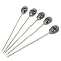 Stainless Steel Cocktail Picks Reusable Toothpicks Skull Design 5 Pack