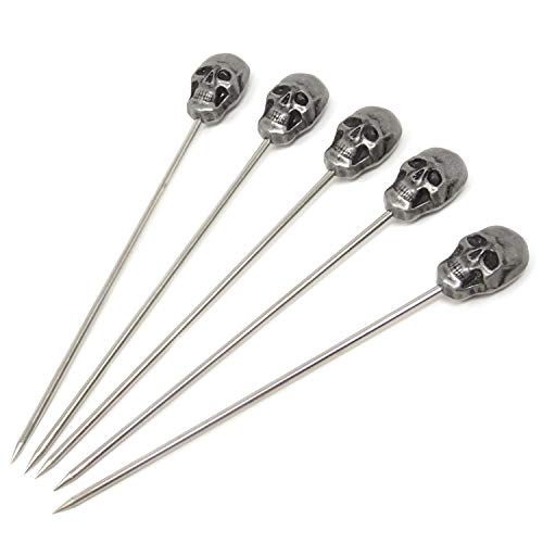 Stainless Steel Cocktail Picks Reusable Toothpicks Skull Design 5 Pack
