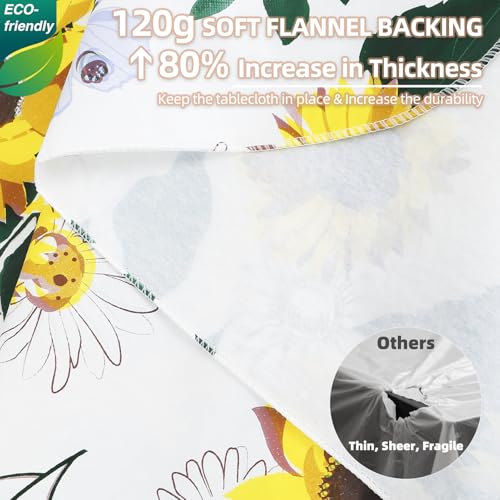 Sunflower Vinyl Tablecloth with Flannel Backing - Waterproof 70x52 Inch Rectangular Table Cover for Indoor Outdoor Dining & Events
