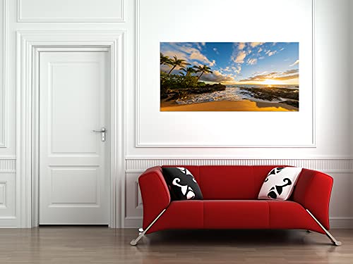 Hawaii Canvas Wall Art - Large 48x24 Inch Sunset Beach Scene for Living Room & Home Decor