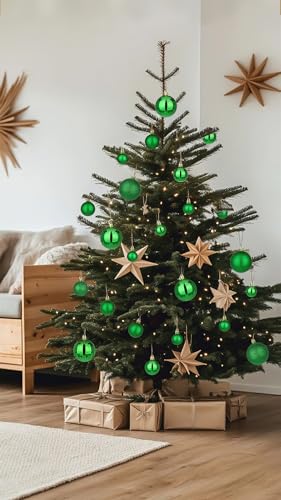 Dark Green Shatterproof Christmas Tree Ornaments Set - 50pcs with Hanging Loops, Holiday Decorations, Variation: Green