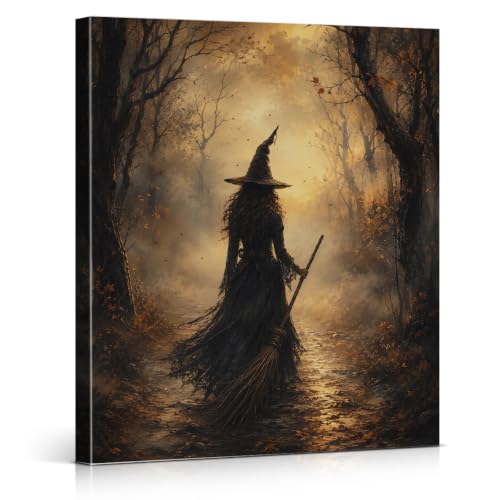 Halloween Witch Canvas Wall Art - Dark Forest Witch Wall Decor - Variation of THIS listing