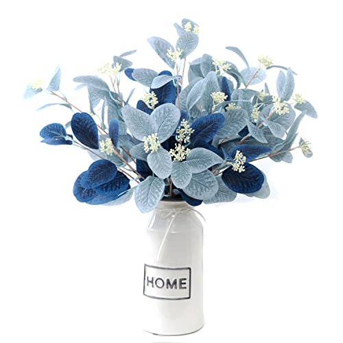 Artificial Eucalyptus Stems - Blue Faux Silver Dollar Leaves, 20 Inch, Mixed Blue, 12 Pack - Home Decor