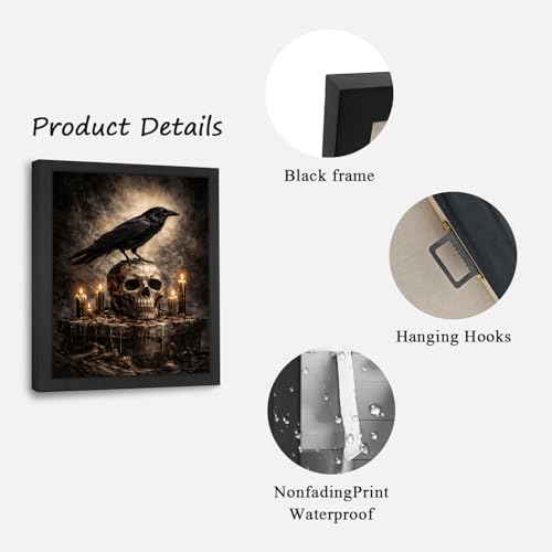 Gothic Crow Wall Art Canvas Print - Raven Skull Dark Academia Decor 8x10 with Variation - Crow