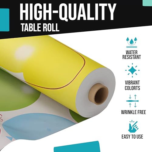 Plastic Table Cover Roll for Parties - 40 x 300 Feet Disposable Banquet Tablecloth - Balloons Variation