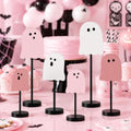 Pink Ghost Halloween Wooden Signs Set - Cute Spooky Tiered Tray Decor, 6 Pieces