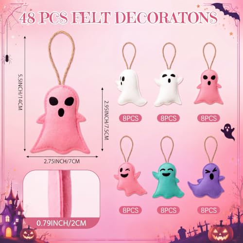 Pastel Halloween Ghost Ornaments - Set of 48 Felt Hanging Decorations for DIY & Parties - Variation: Ghost