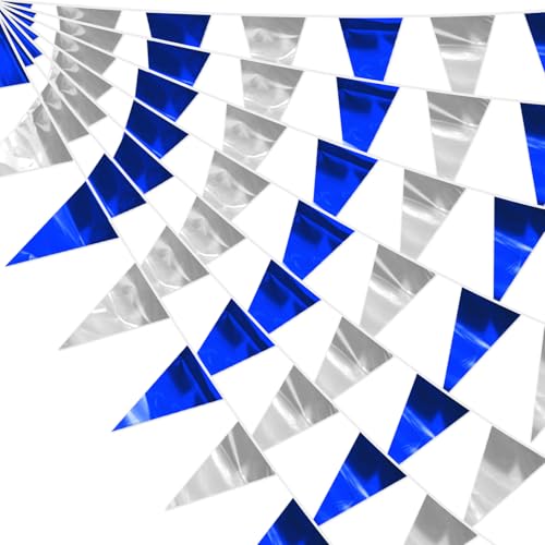 Navy Blue Silver Glitter Triangle Pennant Banner - 130ft Party Flags for Weddings Graduation Christmas