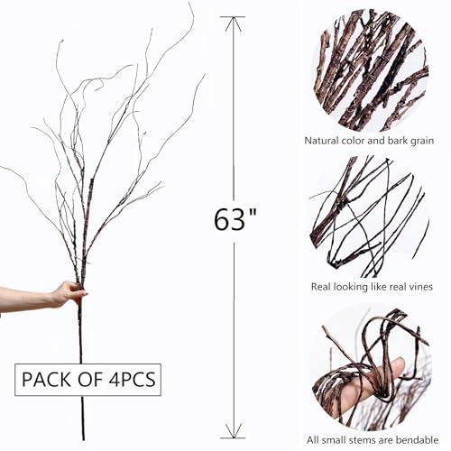Artificial Curly Willow Branches with Dried Twigs - Pattern B - 4 Pack, 63 Inches