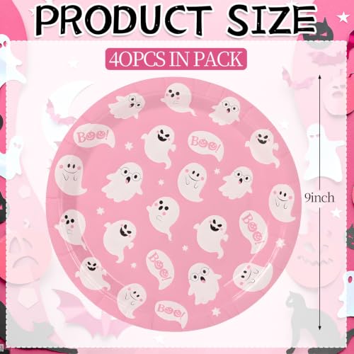 Pink Ghost Halloween Paper Plates 9 Inch Disposable Party Tableware - 40 Pack