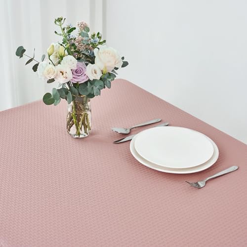 Maxmill Rectangle Waterproof Spillproof Weaved Pattern Tablecloth 70x52 Inch Pale Blush