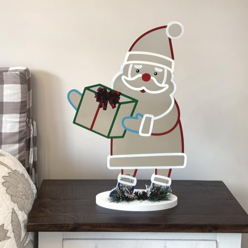 Santa Infinity Mirror Light with Stand - LED Christmas Holiday Decor - USB-Powered 16x24 Inches - Indoor Seasonal Decoration - Santa Variation